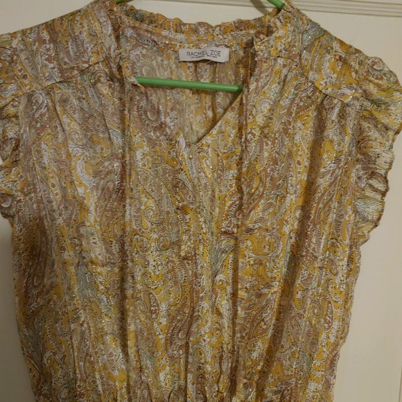 Rachel Zoe Tops - BOGO🎀Paisley Yellow Cinch Waist Blouse- Size M